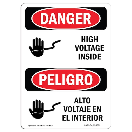 Signmission Safety Sign, OSHA Danger, 24" Height, Rigid Plastic, High Voltage Inside Spanish OS-DS-P-1824-VS-1331